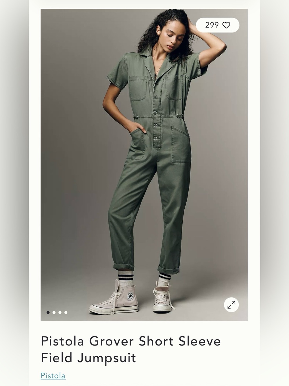 Pistola Olive Short-Sleeve Field Jumpsuit Size Small